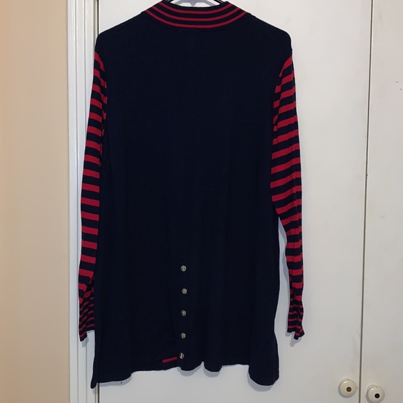 Susan Graver red and dark navy blue stripe top - Picture 3 of 3